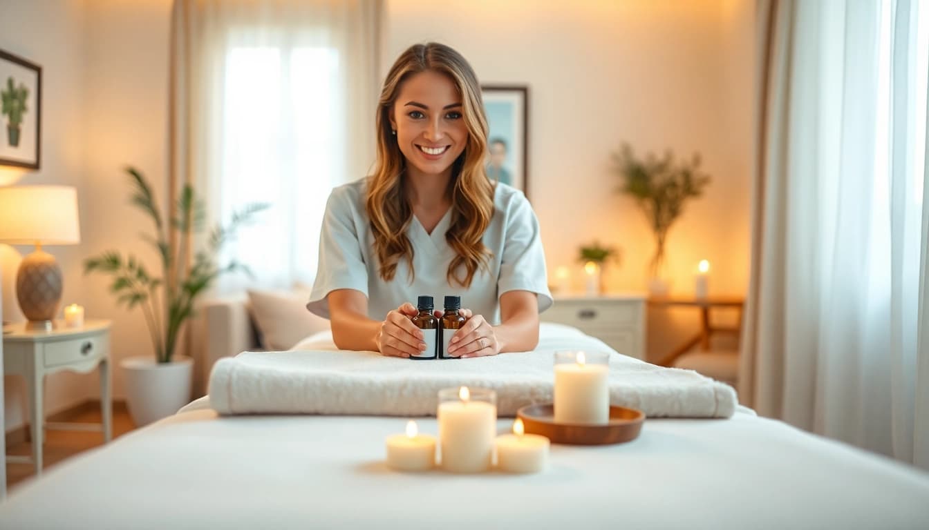 출장마사지 service by a professional therapist in a calming home environment.