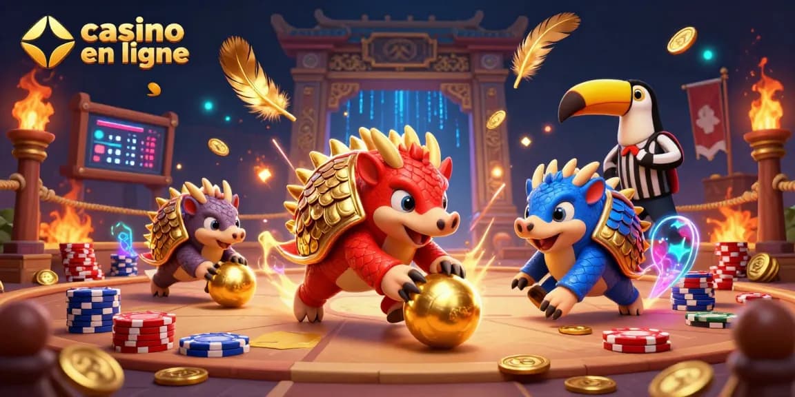 Casino en ligne : deux pangolins rivaux s'affrontent avec des jetons de poker.
