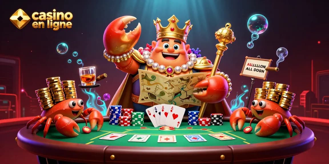 Jouez au casino en ligne avec un empereur crabe et des jetons d'or.