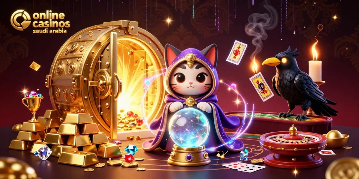 Explore online casinos saudi arabia featuring mystical characters and vibrant casino elements in a rich 3D scene.