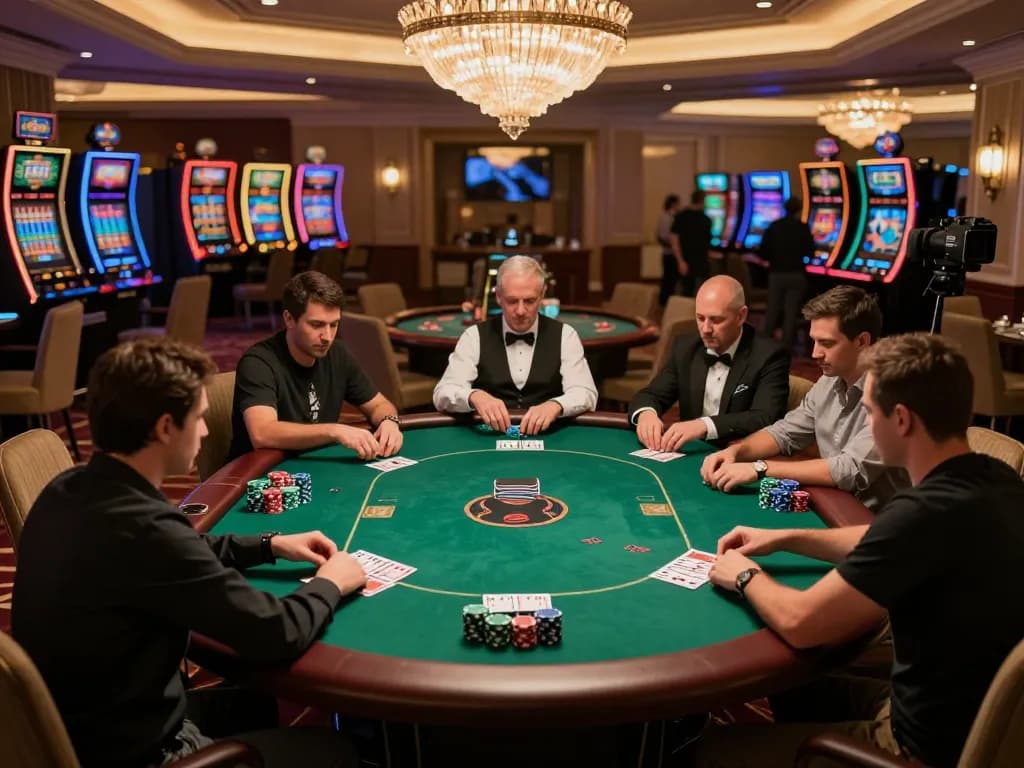 Engaged players at a luxurious poker table showcasing giường bệnh nhân strategy in action amidst a vibrant casino