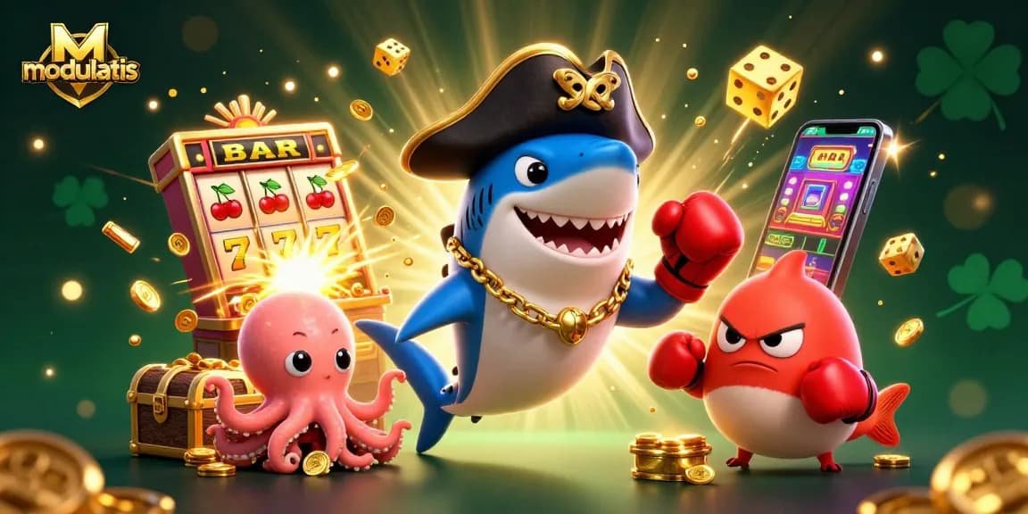 Menggenggam koin emas, modulatis menampilkan pemenang di slot online dengan elemen permainan mengelilinginya.
