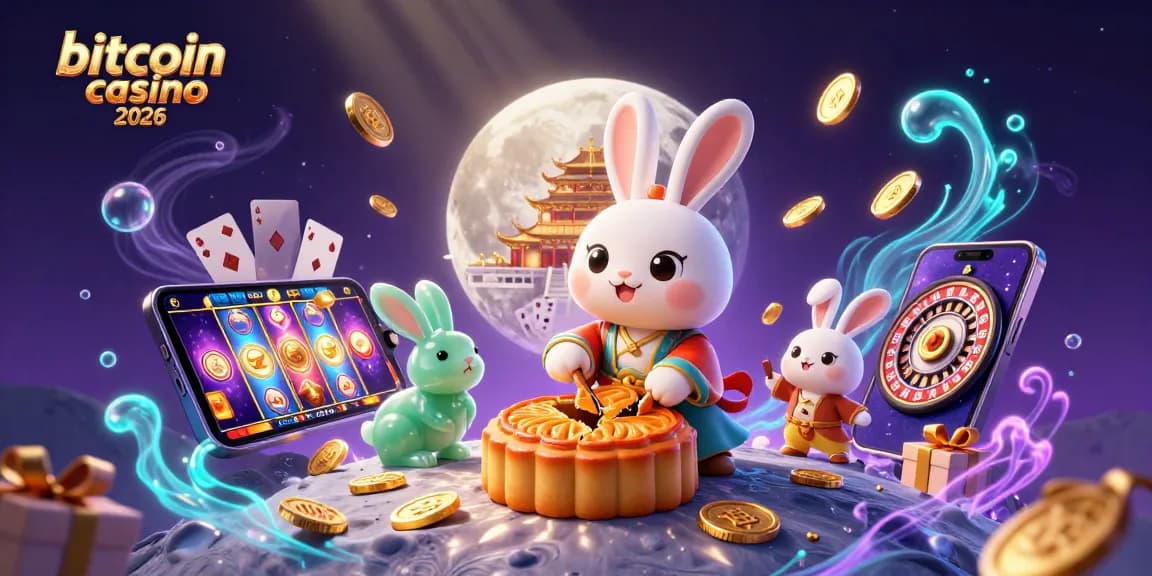 Gioca al bitcoin casino 2026 con un coniglio lunare che svela fiches di poker in una scena dinamica.