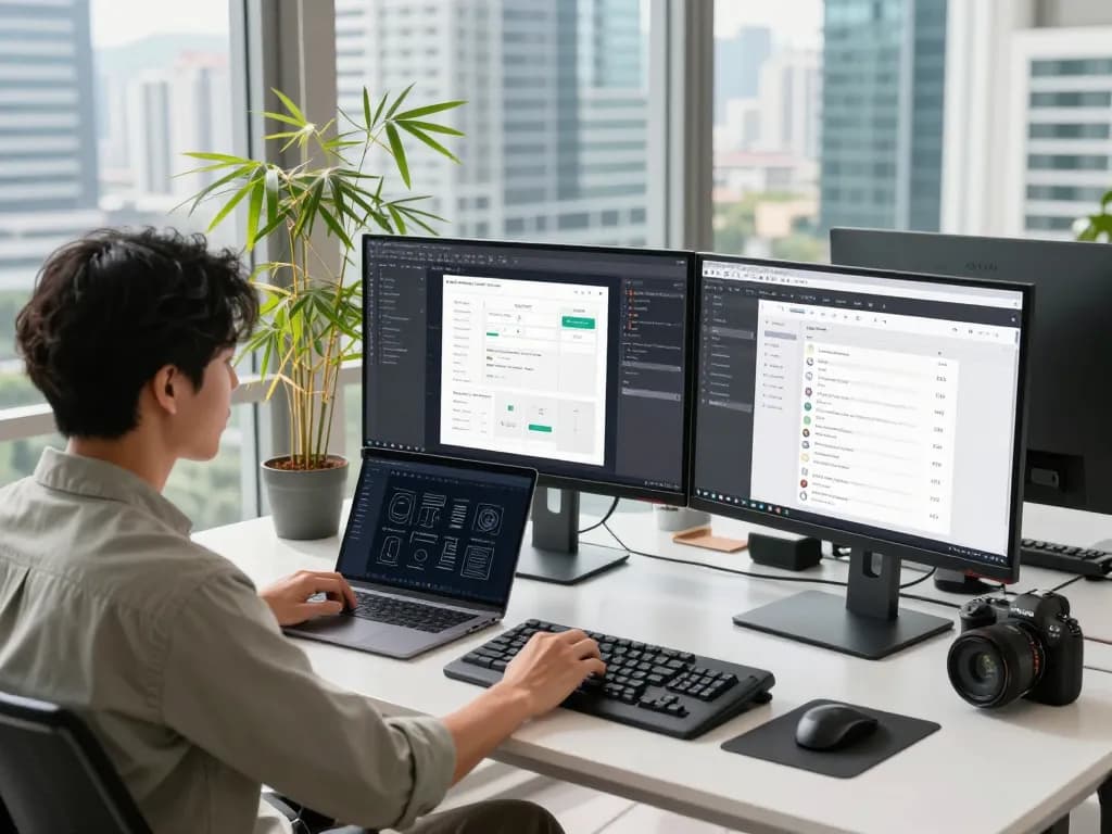 Freelance web design freelancer Kuala Lumpur focused on creating stunning websites in a modern workspace.
