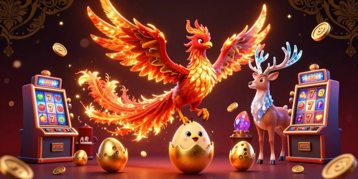 Jouer à des jeux de casino en ligne avec un phénix de feu et un œuf doré dans un univers fantastique.