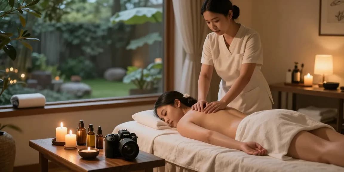 마사지와 아로마 테라피 준비 중인 스파 룸의 평화로운 분위기