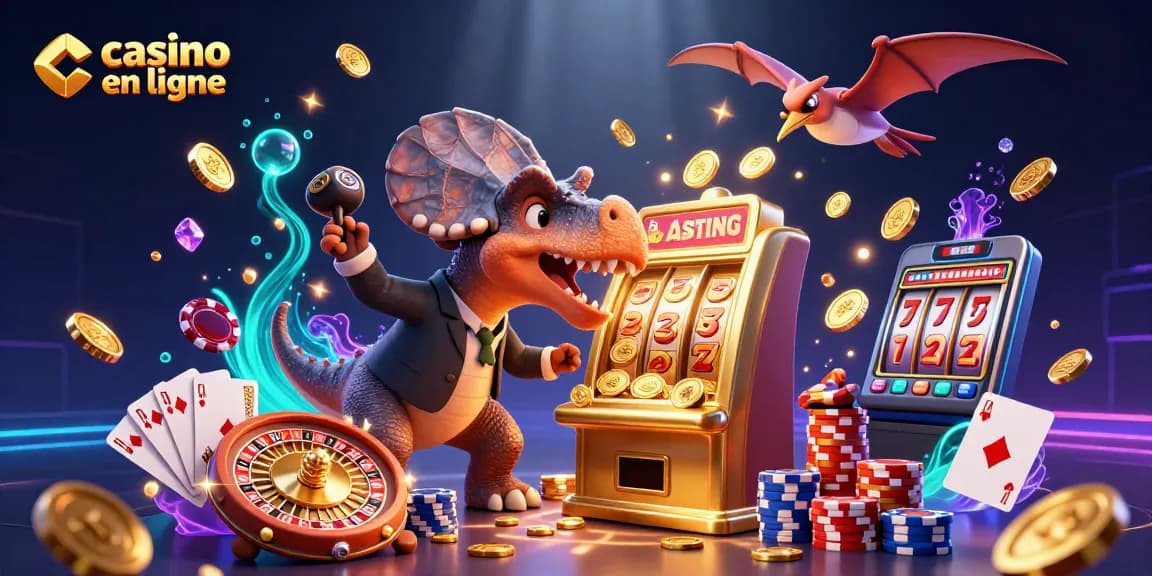 Jackpot avec un pachycephalosaurus défiant la machine à sous dans un casino en ligne dynamique