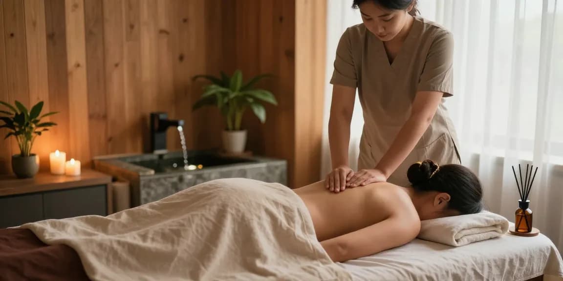 Relaxing Swedish massage session in a calming spa setting with soft lighting and aromatic oils
