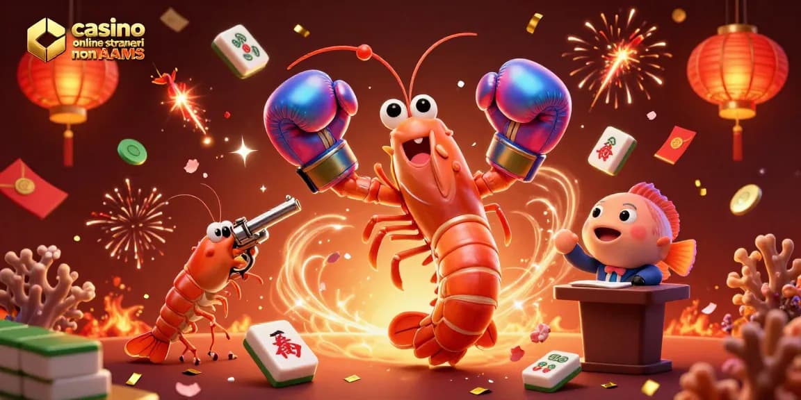 Gioca nei casinò online stranieri non AAMS con una scena festosa di elementi del gioco e atmosfera vivace.