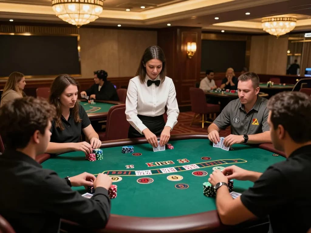 Players at King33 strategizing during a live dealer blackjack game, enhancing their winning strategies