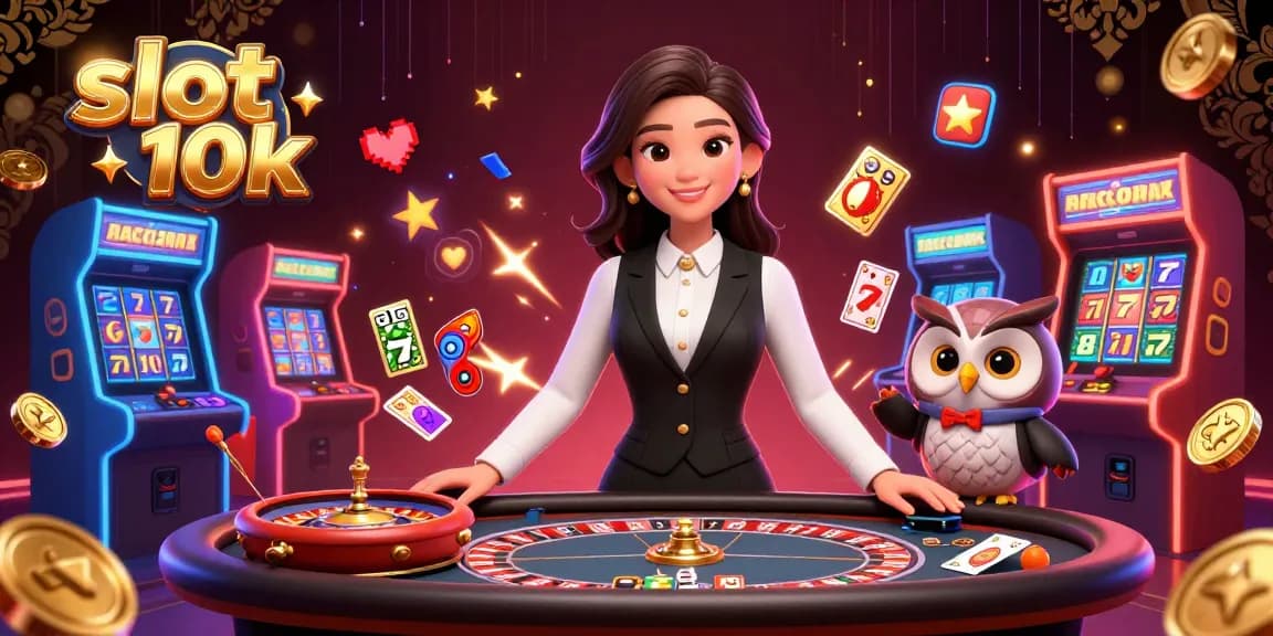 Experience the excitement of slot 10k gameplay with vibrant casino-themed characters and elements.
