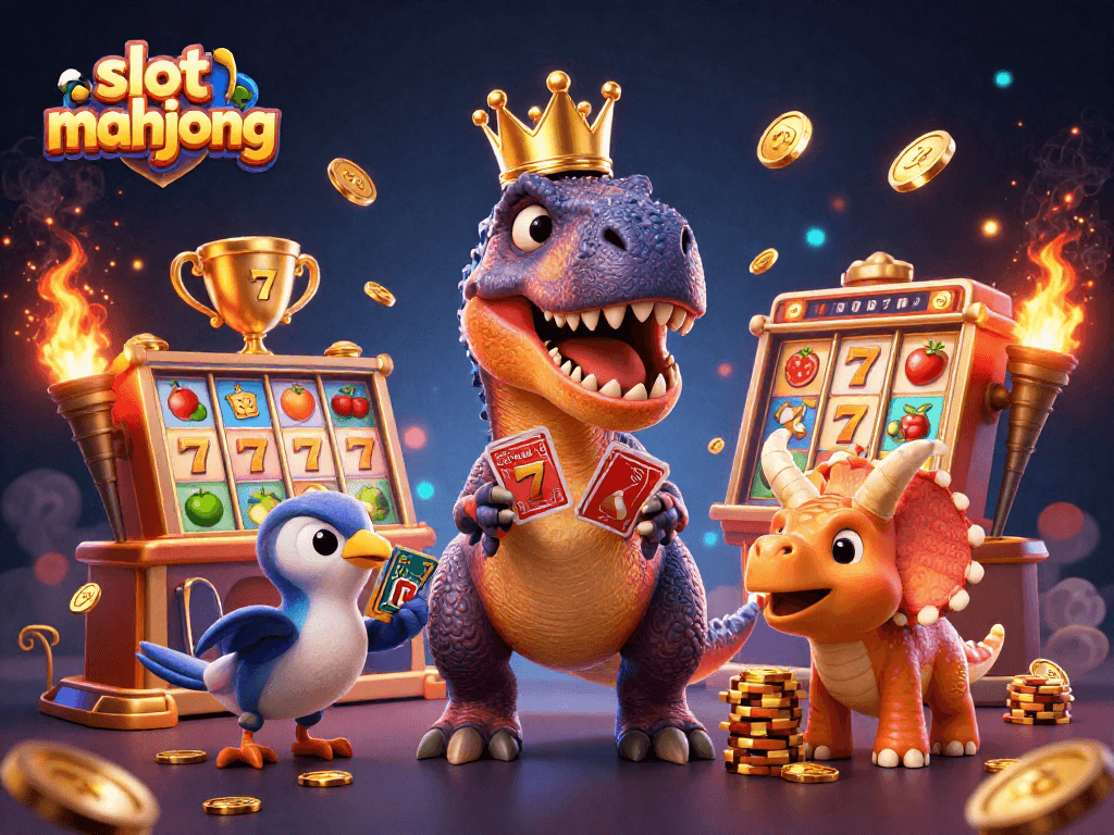 Pemain slot mahjong menikmati permainan dengan simbol emas dan jackpot di latar belakang