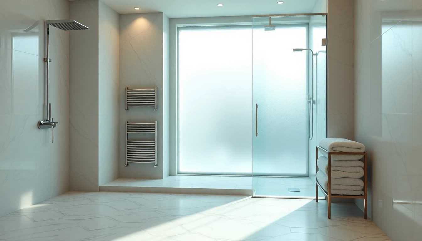 Experience elegant showers in a luxurious bathroom with modern design and soothing ambiance.
