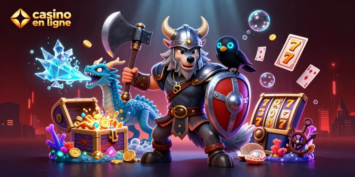 Illustration 3D d'un loup viking avec un dragon, inspirée du thème casino en ligne.