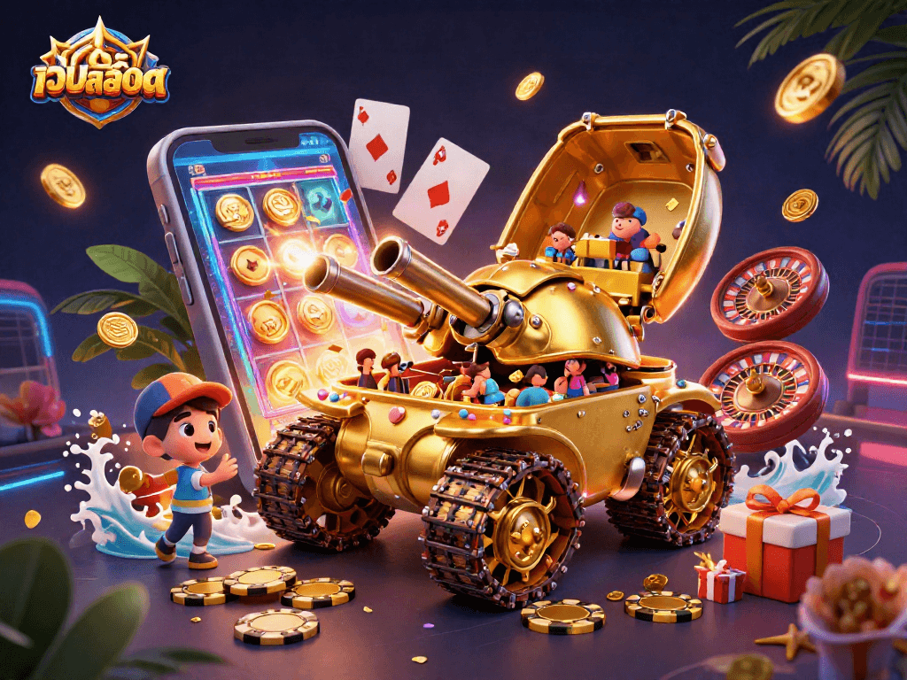 Engage with the the ultimate เว็บสล็อต experience featuring vibrant scenes of excitement with casino elements.