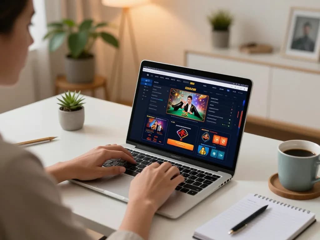 Engaged player strategically exploring kkwin online casino games at home setting