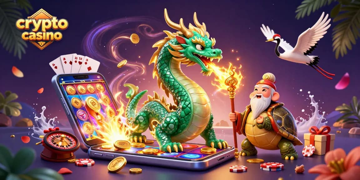 Crea un'esperienza emozionante con il crypto casino, dove un drago verde e una tartaruga saggia incontrano giochi e fortuna.