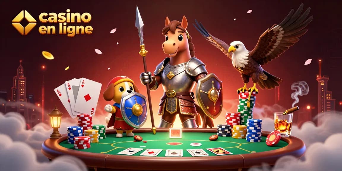 Actionner une stratégie de gains avec casino en ligne, illustré par un chevalier et un chien squire.