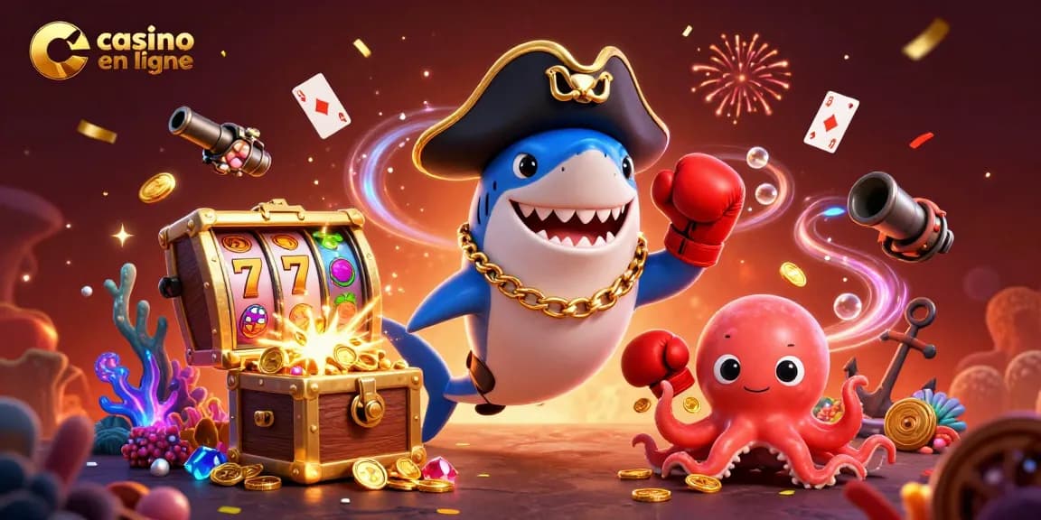 Gagnez avec des jeux de casino en ligne sur un fond vibrant de casino animé.