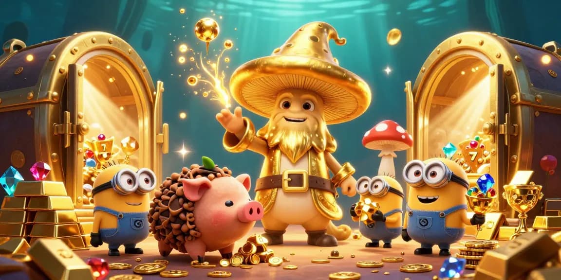 Jouez au casino en ligne avec un magicien magnifique et des trésors étincelants autour de lui.