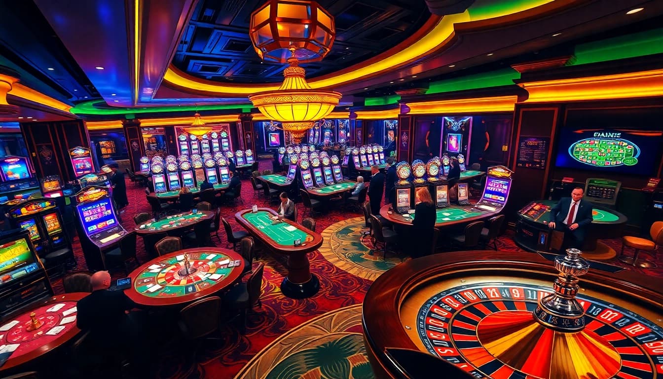 The hidden wiki 2026-themed casino scene showcasing players at poker tables and vibrant slot machines.