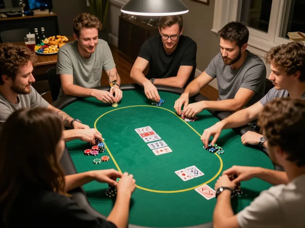 Các người chơi tận hưởng một đêm poker thân thiện sử dụng Liên kết 12bet cho các chiến lược chơi game trực tuyến