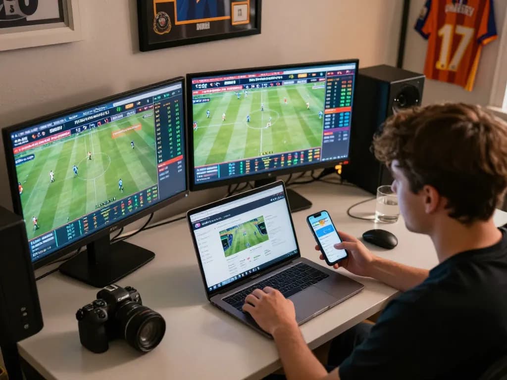 Okwintv platform showcasing live sports betting excitement with a player strategizing odds