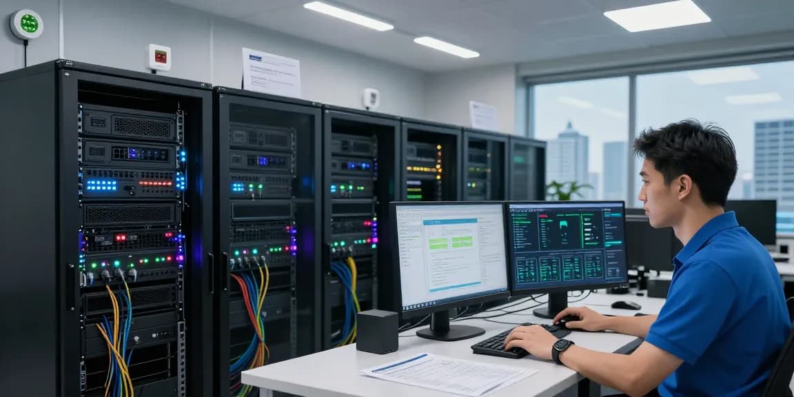 Servidores VPS Windows en México managed by network engineer in modern data center.