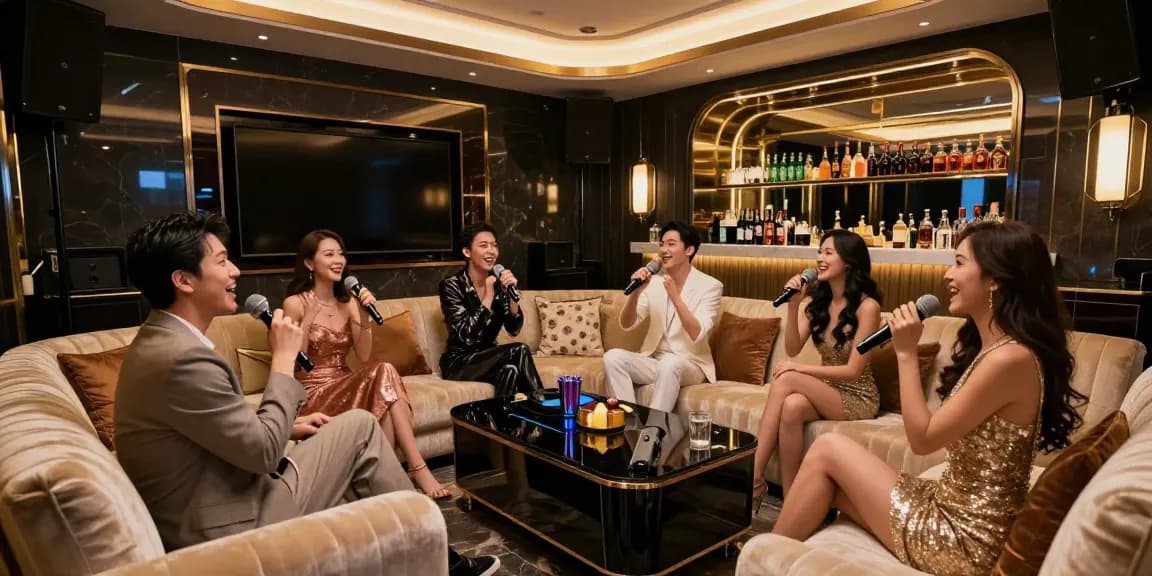 강남쩜오 고급스러운 프라이빗 노래방에서 즐거운 시간을 보내고 있는 사람들