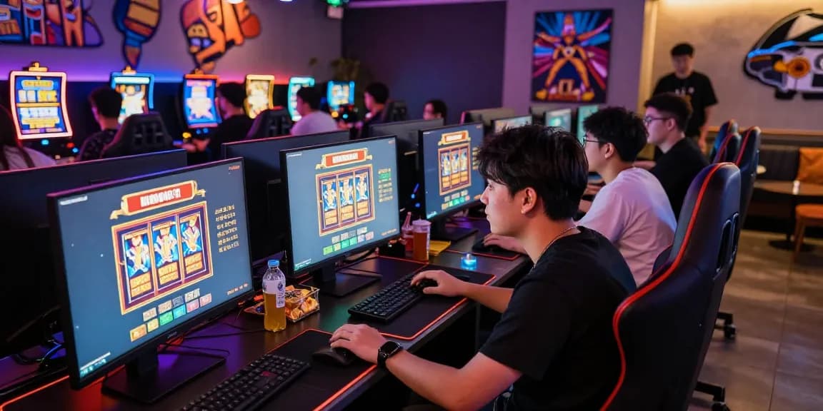 Dynamic gaming lounge showcasing players enjoying slot deposit 1k games amidst vibrant atmosphere
