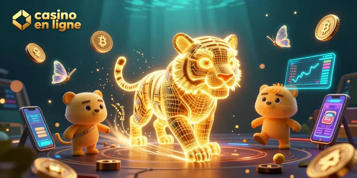 Jouez dans un monde vibrant de casino en ligne, entouré de symboles de jeux captivants.