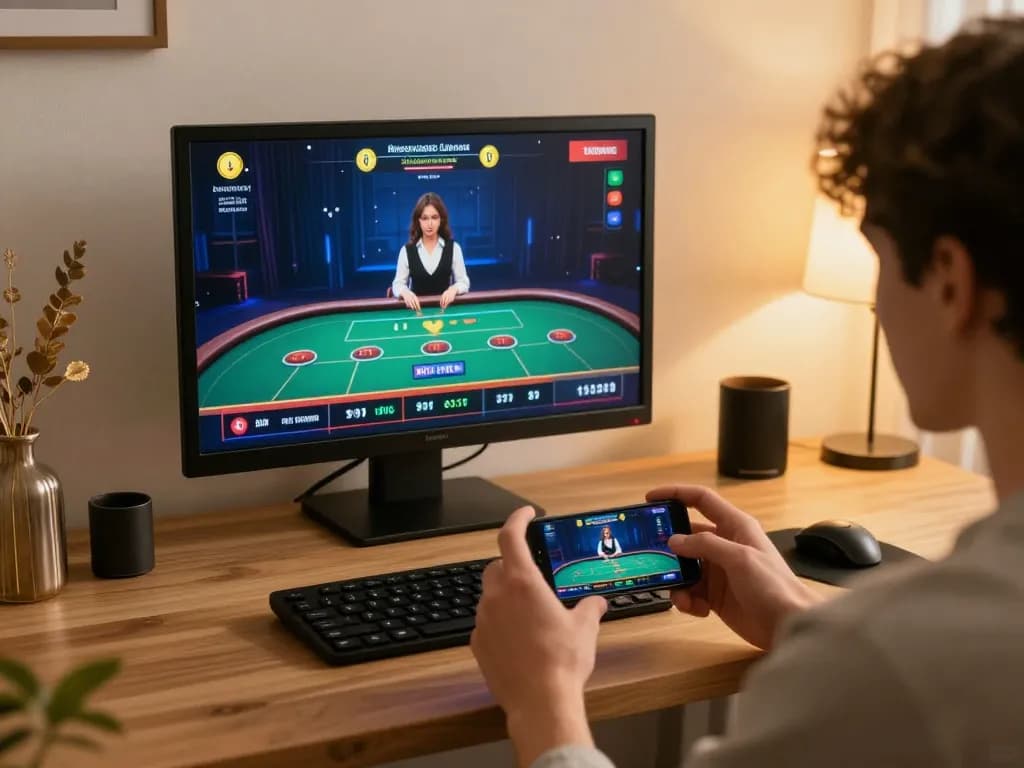 Engaging in online gaming at https://mm88.blog/ with a smartphone during a cozy evening setting