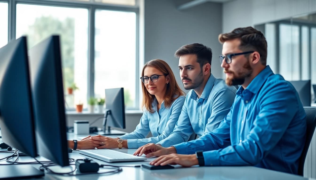 Providing managed IT services Lakeland with a focused team in a modern collaborative workspace.
