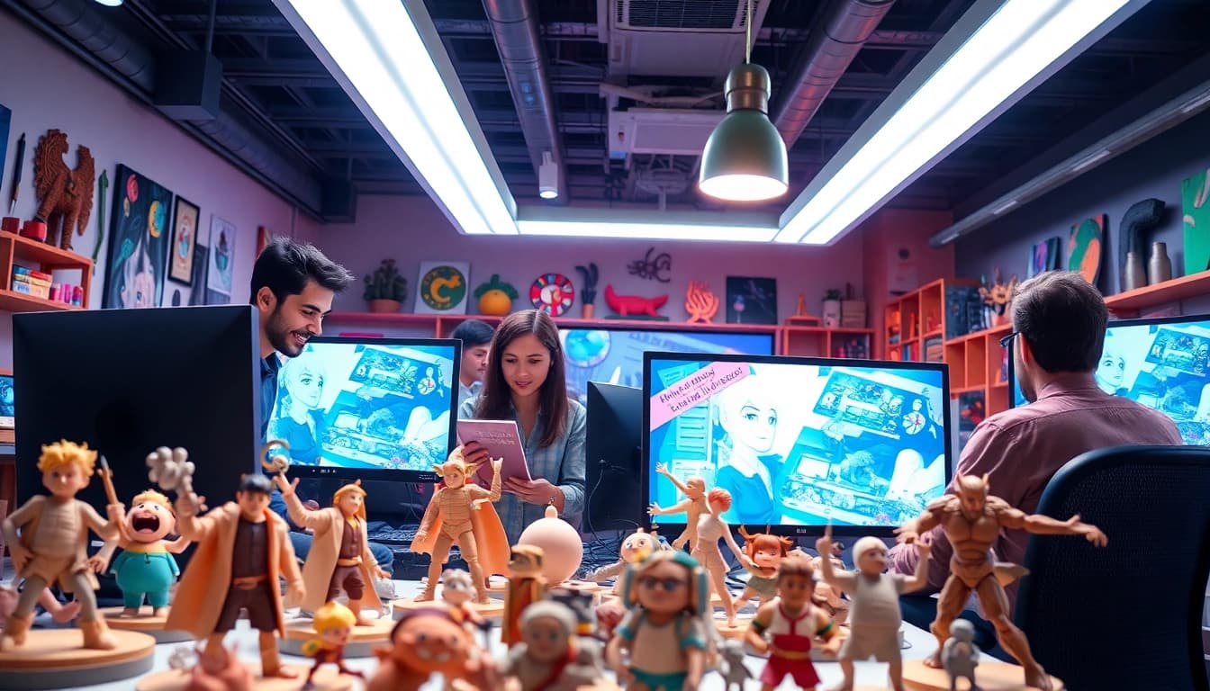 Die Kunst der 3D Animation wird von einem kreativen Team in einem modernen Studio geschaffen.