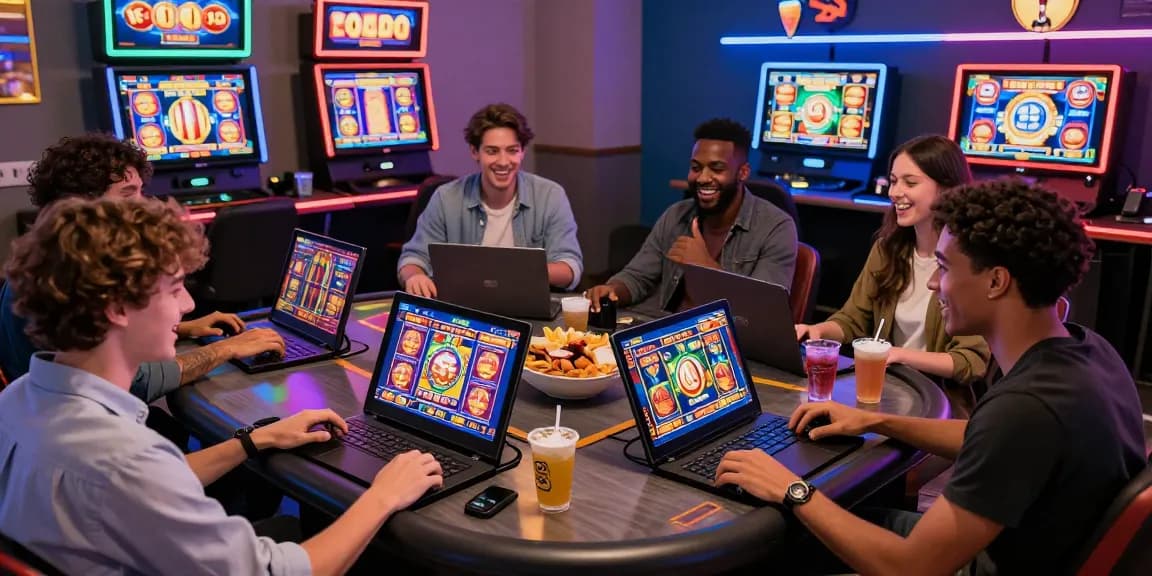 Experience slot depo 5000 excitement with players at a vibrant online gaming table.