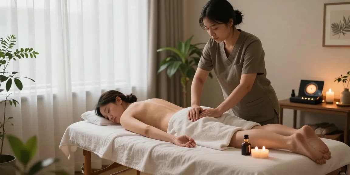 1인샵 마사지 테라피 공간, 따뜻한 아로마와 부드러운 조명이 어우러진 휴식의 공간.