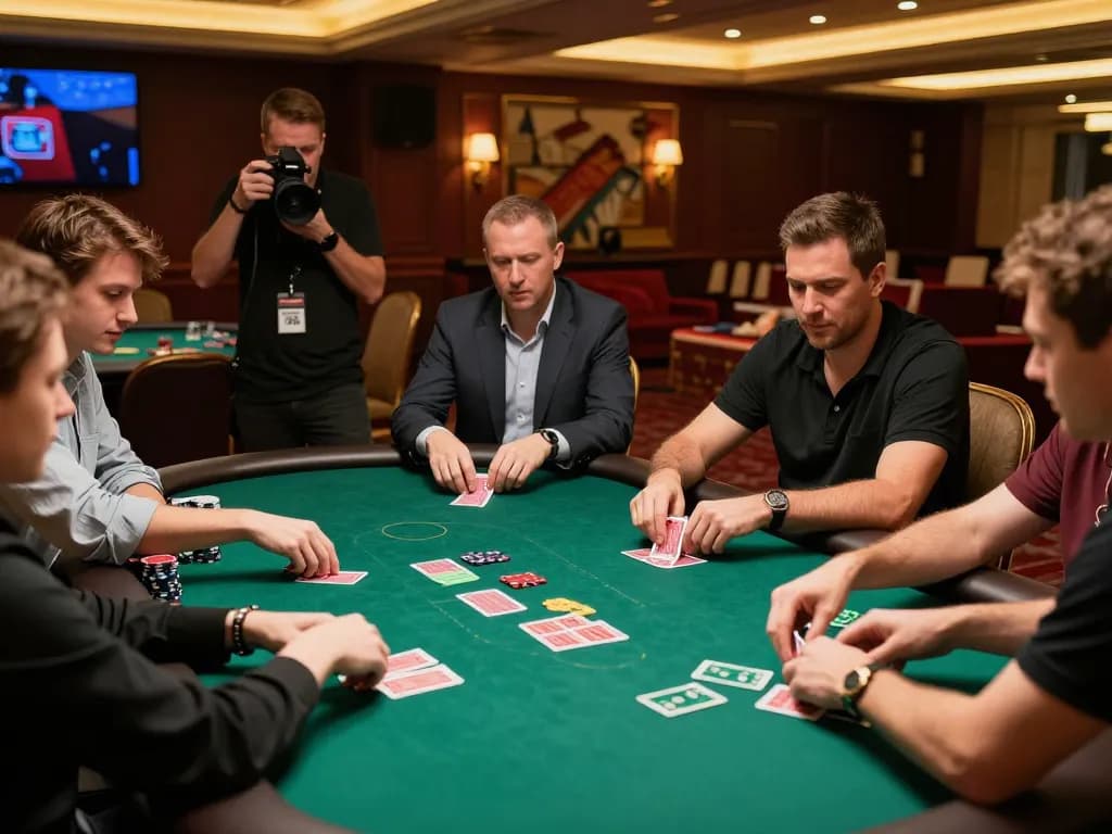 Players enjoying a poker game at Nhà cái MM88 casino, showcasing a vibrant atmosphere and luxury