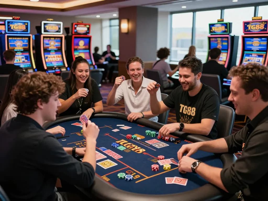 Exciting gameplay at TG88 casino with diverse players enjoying vibrant atmosphere.
