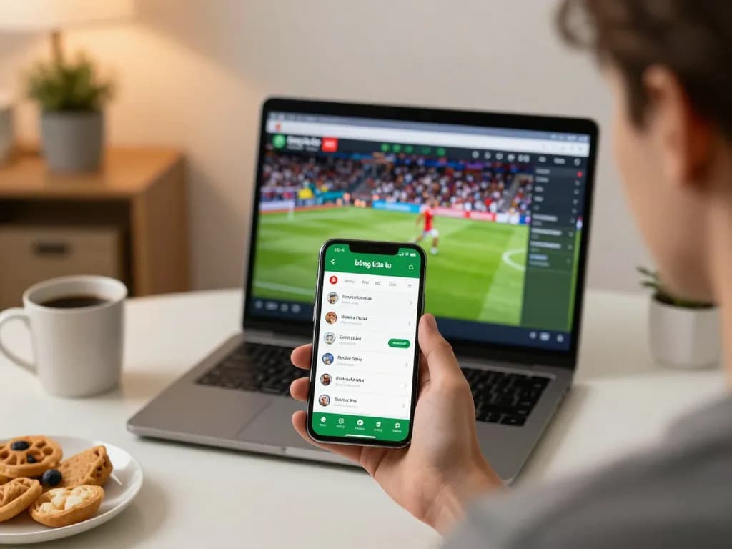 Engaging in bóng đá lu online betting on a smartphone in a cozy home setting
