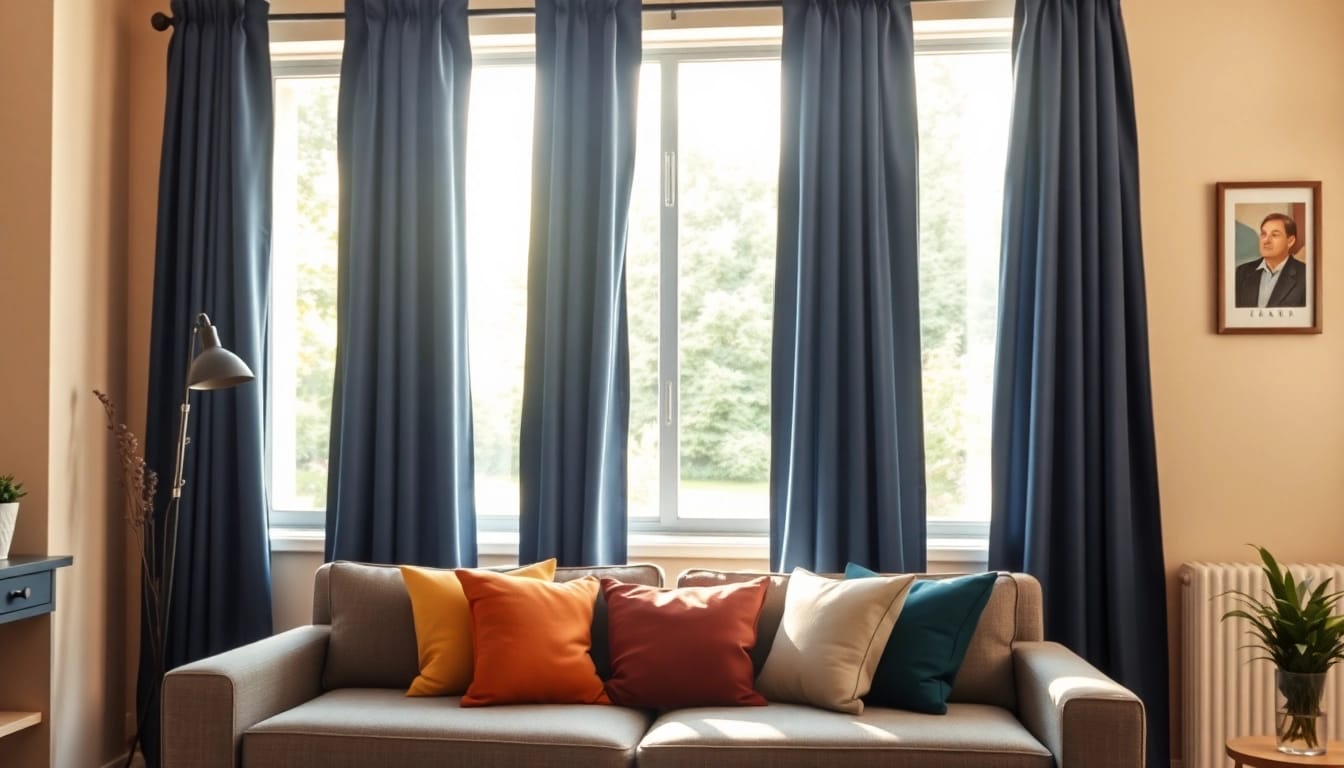 Verduisterende gordijnen in een sfeervolle woonkamer met een optimale lichtfiltering.