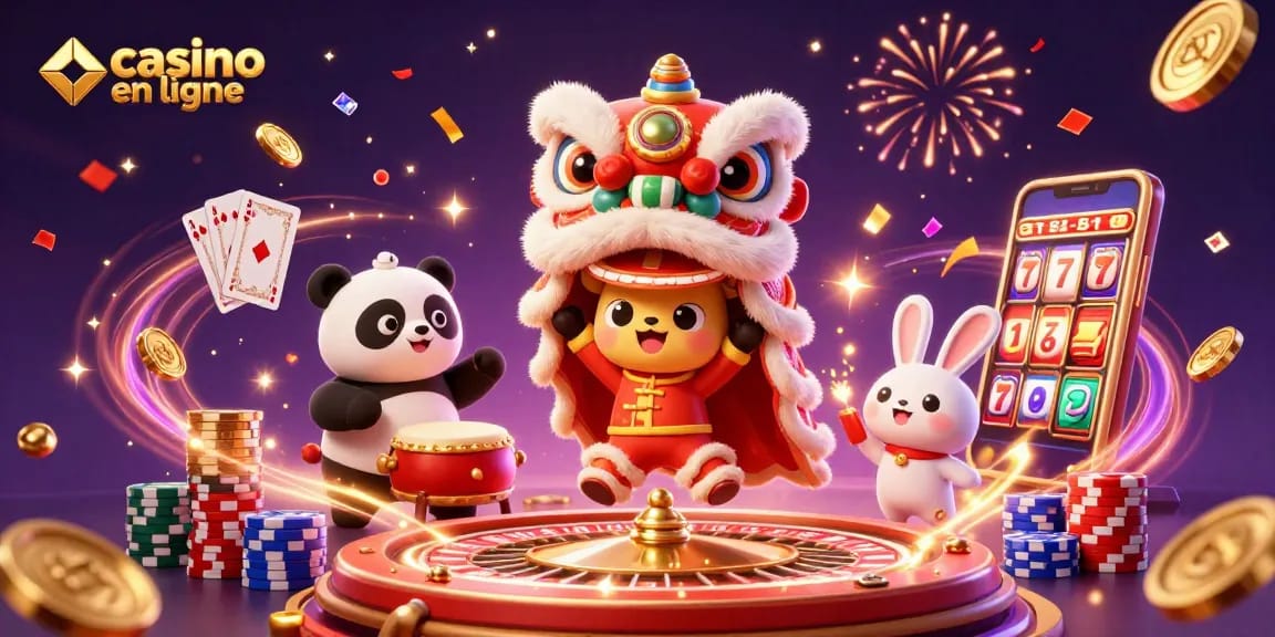 Jouer au casino en ligne avec des personnages dynamiques lors d'un festival coloré.