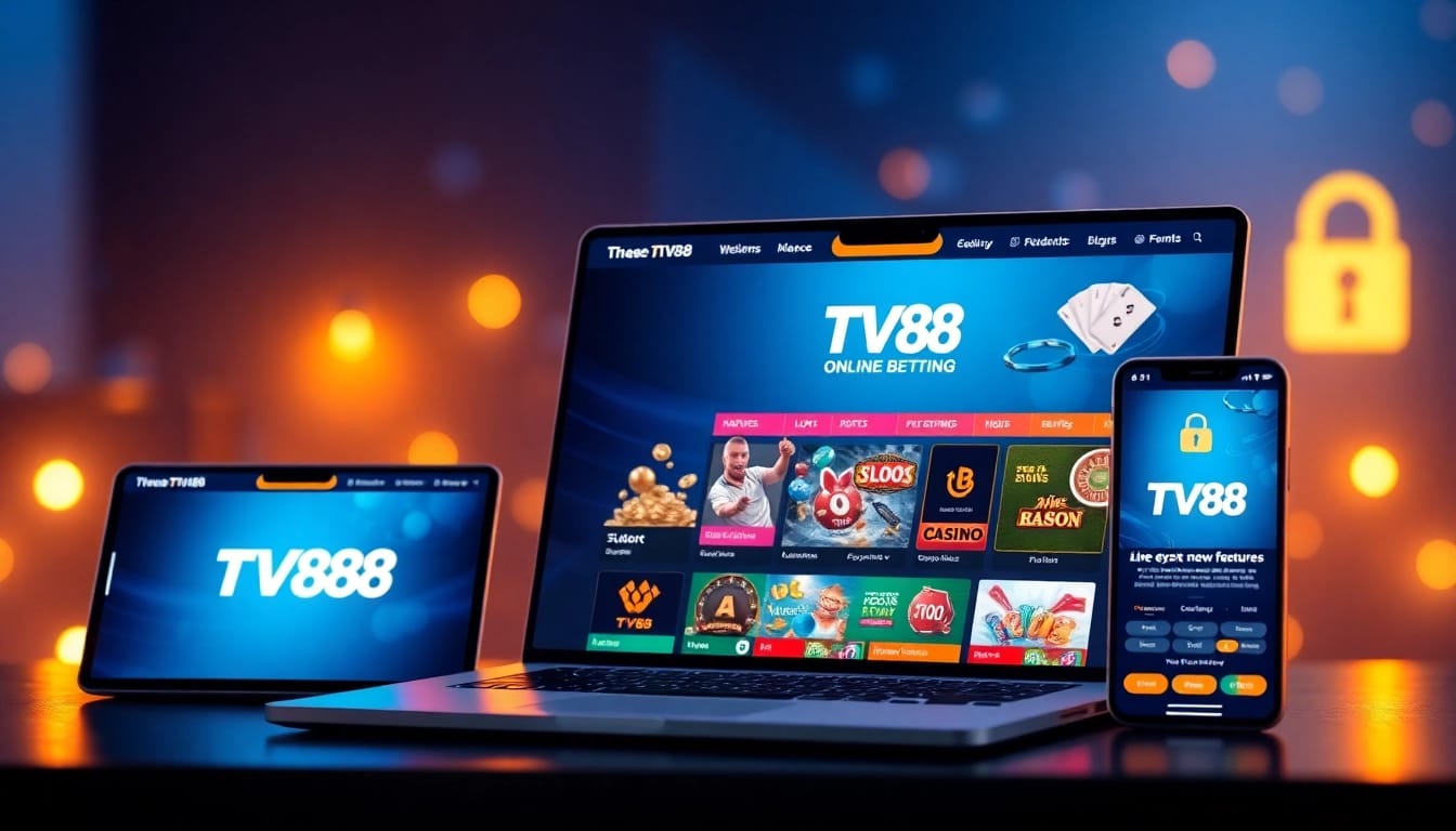 TV88 online gaming platform interface showcasing secure betting options and vibrant design.