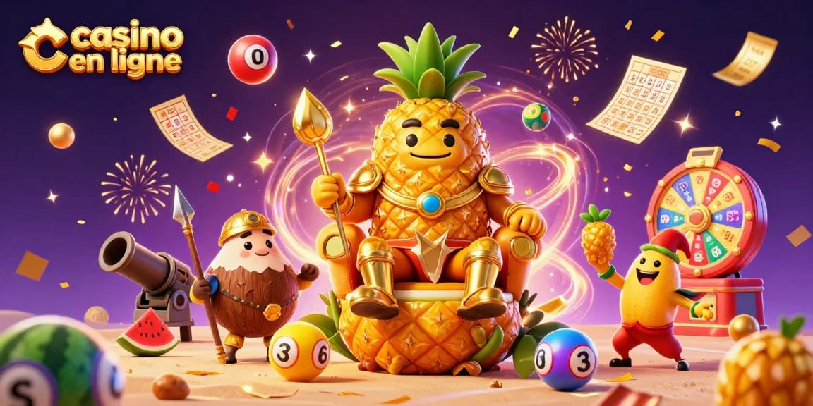 Jouez dans un casino en ligne fascinant avec le roi ananas dans une scène colorée