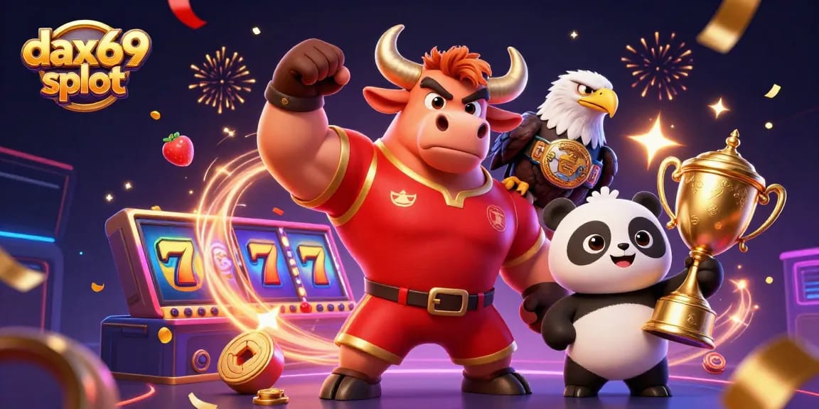 Memenangkan hadiah utama di dax69 slot dengan jackpot dan simbol buah yang berputar di latar belakang.