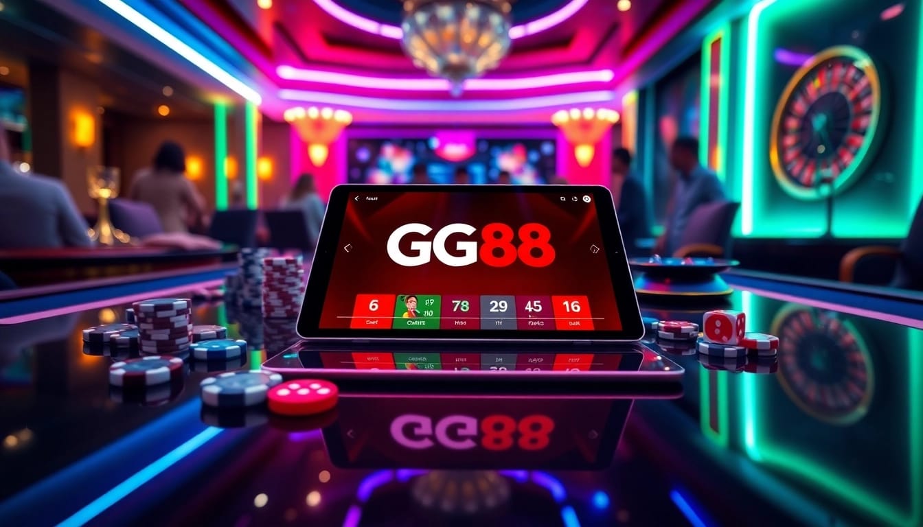 Enjoying a thrilling game on GG88's online casino interface with vibrant poker chips and dice.