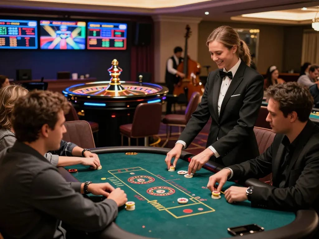 Exciting gameplay at casino hubet88 with players at table games and vibrant atmosphere.