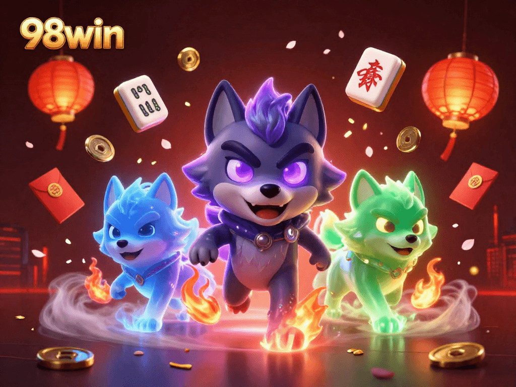 Engage with the vibrant spirit of 98win through thrilling casino gameplay featuring dynamic characters and festive elements.