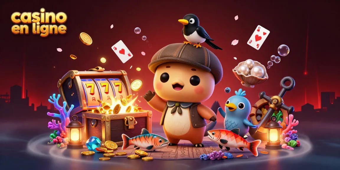 Plongez dans l'univers du casino en ligne avec Nessie et des personnages sous-marins vibrants jouant aux machines à sous.