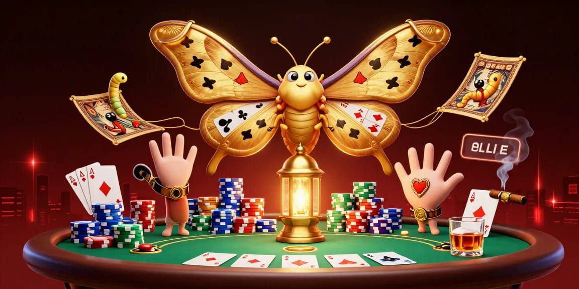 Découvrez les jeux de casino en ligne avec ce papillon majestueux et des éléments de poker.
