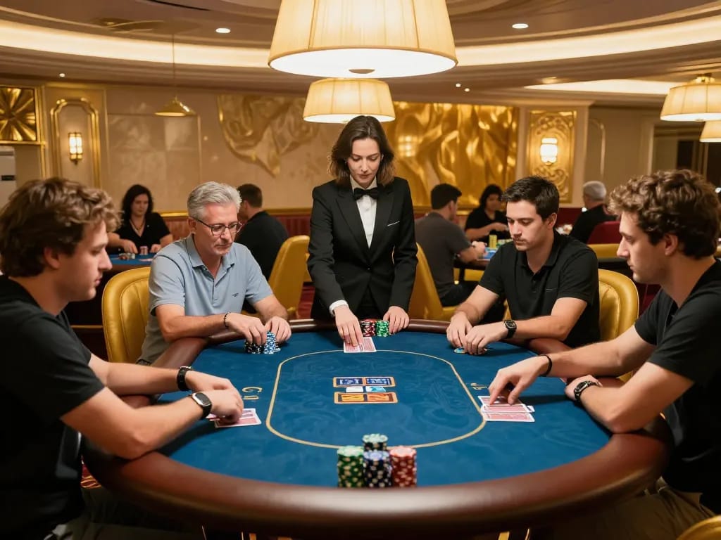 Engage in high-stakes gameplay at OKFUN's luxurious poker tables, seeking thrilling wins and strategies.